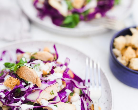 Salada de repolho com grão de bico e frango-5